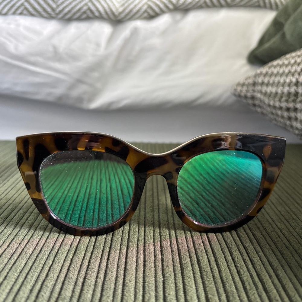 Le Specs Tortoise Shell Sunglasses with Green Lenses